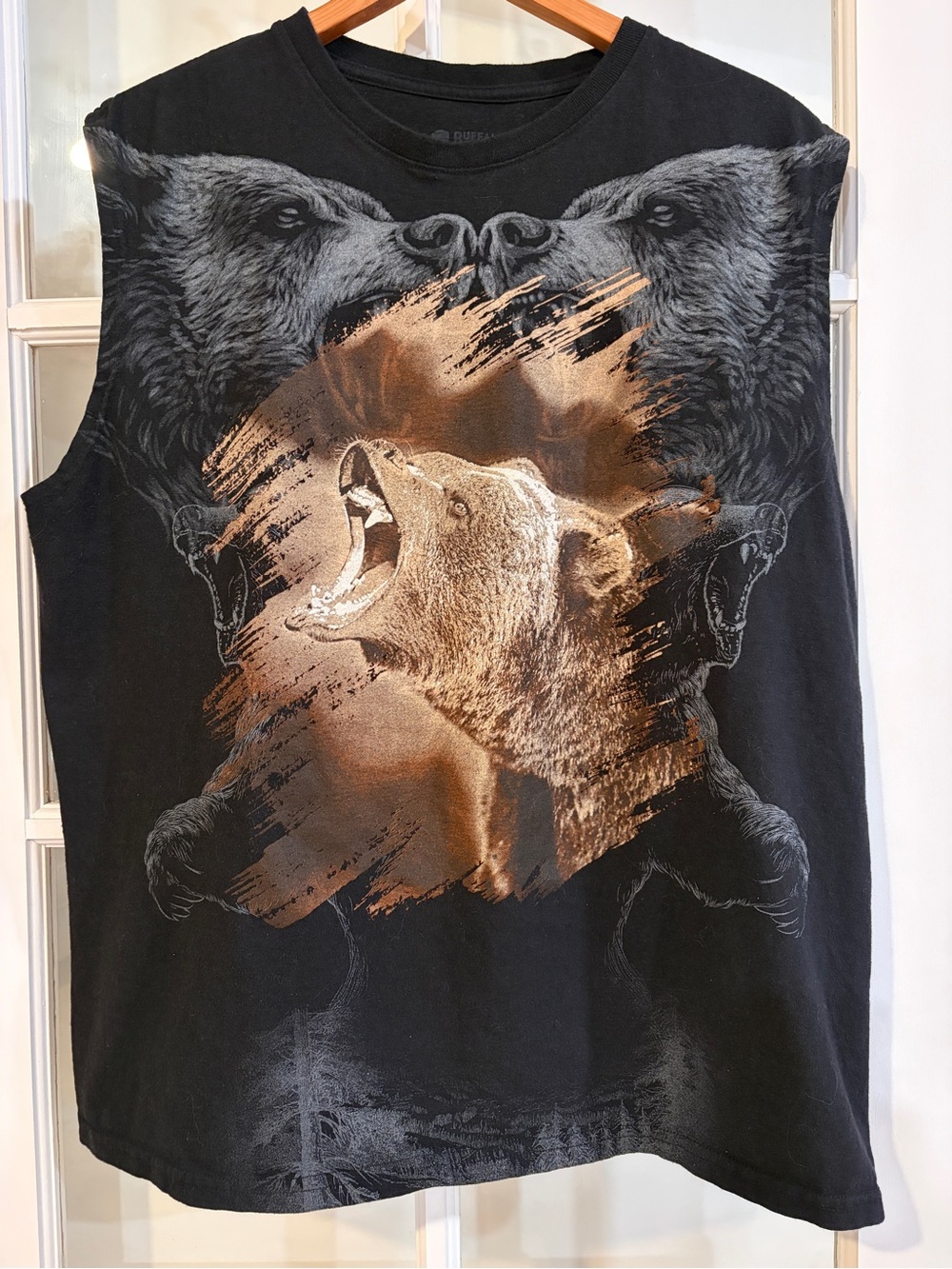 Grizzly Bear Muscle Tee Sleeveless Distressed Graphic Outdoors AOP 2XL Wildlife